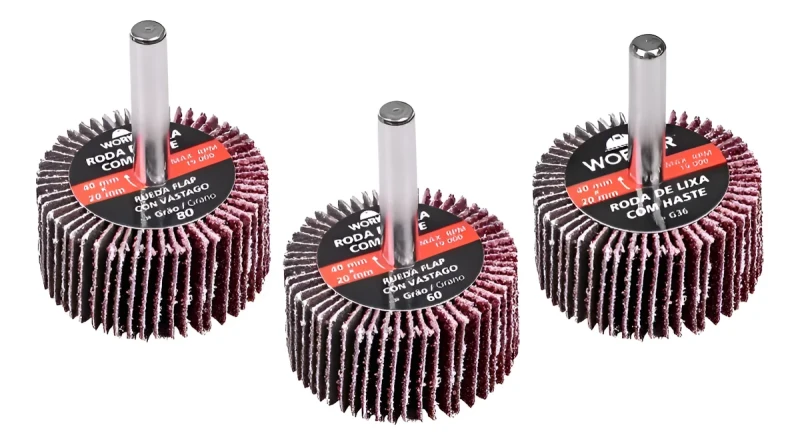 JOGO DE LIXAS COM HASTE PARA FURADEIRA FLAP 3 PEÇAS - WORKER