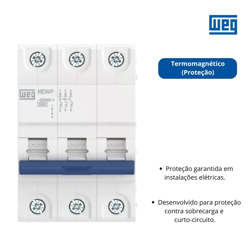 DISJUNTOR DIN TRIPOLAR CURVA C 63A MDWP-C63-3 3KA - WEG