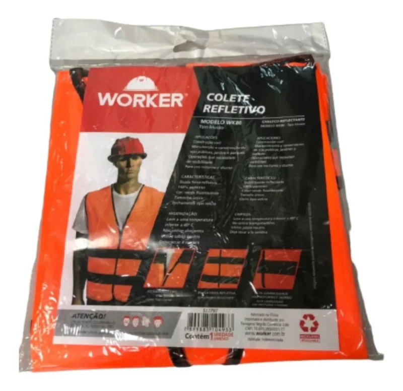 COLETE REFLEXIVO POLIÉSTER LARANJA FLORESCENTE - WORKER