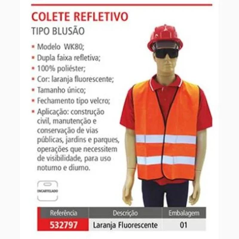 COLETE REFLEXIVO POLIÉSTER LARANJA FLORESCENTE - WORKER
