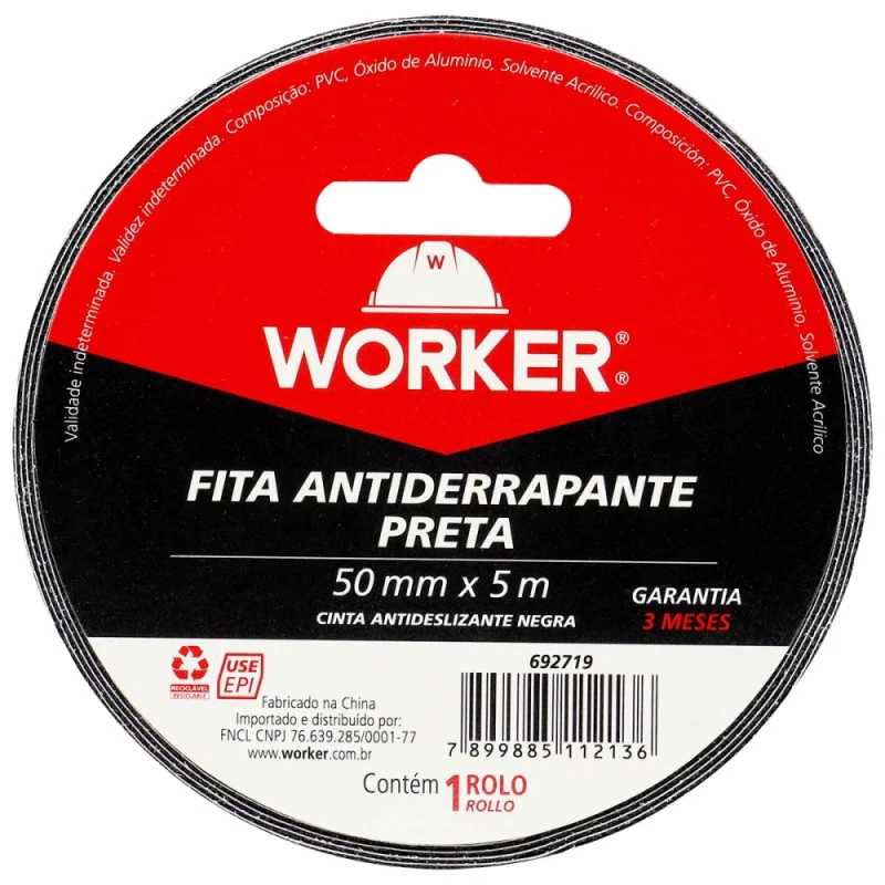 FITA ANTIDERRAPANTE 50MMX 5M PRETA - WORKER